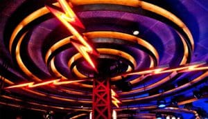 Lighting in a restaurant looks like radio waves and lightning bolts