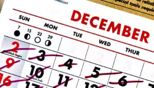 days cross off December calendar page