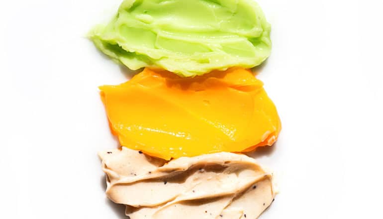 colorful blobs of personal care products