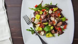 salad with meat and avocado