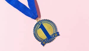 1st place medal on blue ribbon