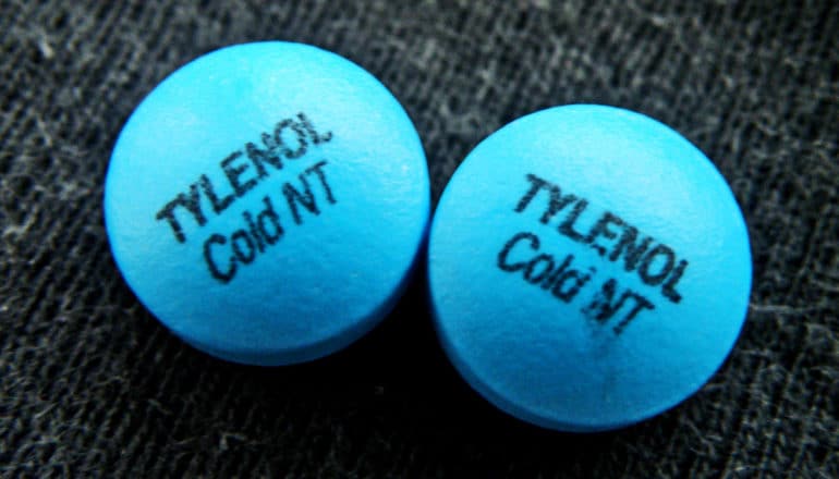 blue pills labeled "tylenol cold NT"