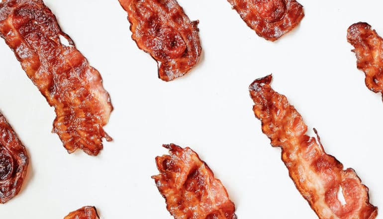 strips of bacon on white