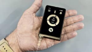 The bionic pancreas device for managing diabetes is a small rectangular device with a screen readout that fits in a person's hand.