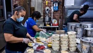 cooks in restaurant kitchen