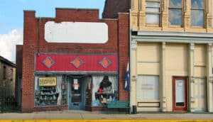 worn downtown storefronts