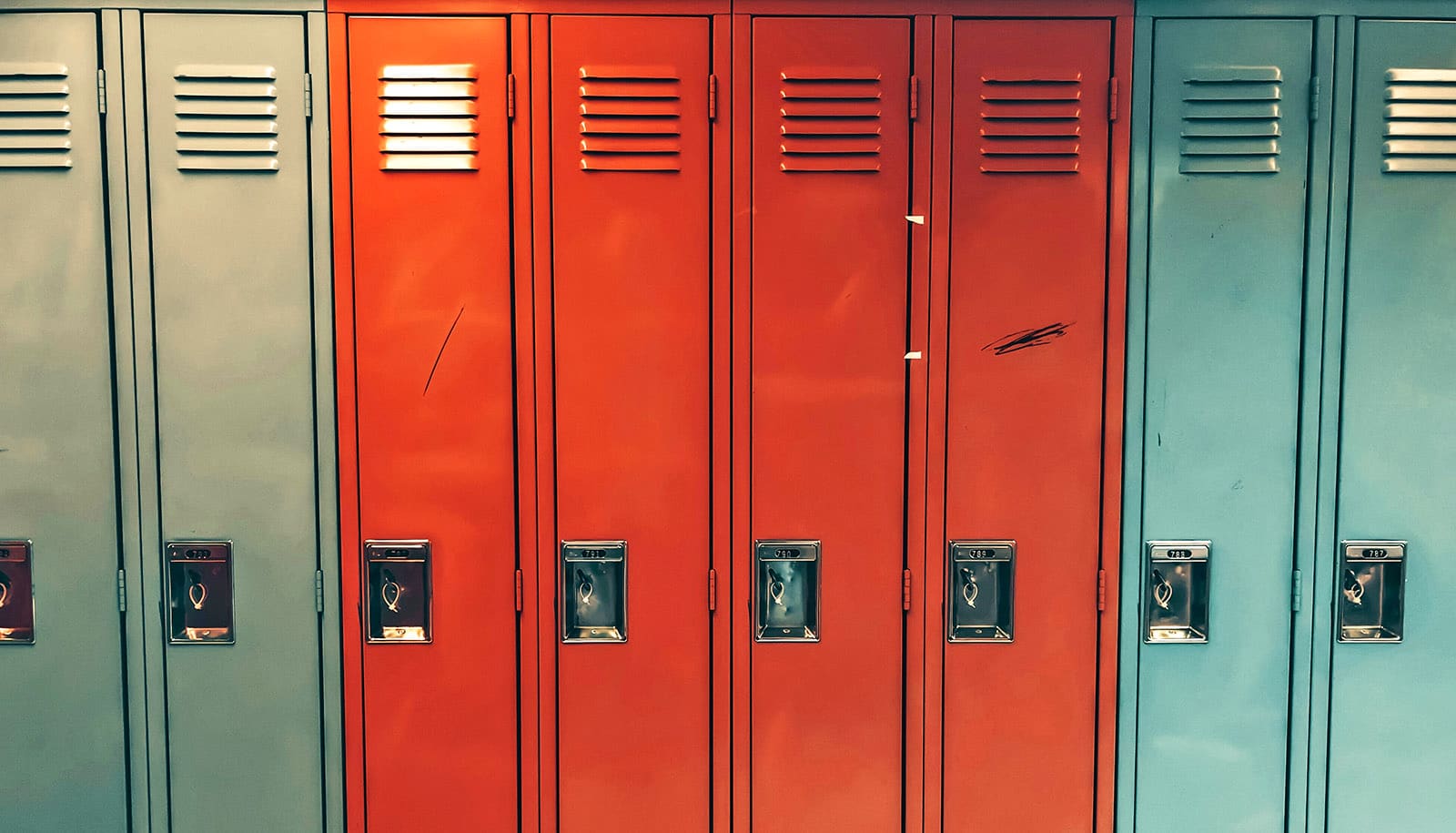 teal and red lockers