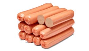 stack of shiny hotdogs