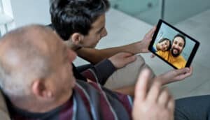 family zoom call on tablet