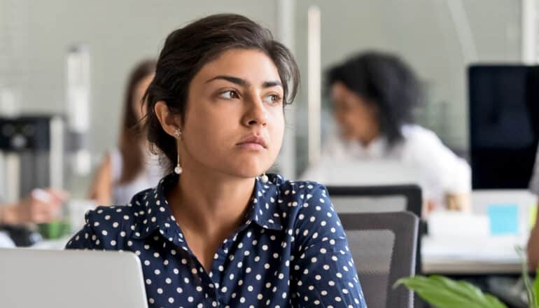 unhappy person in office
