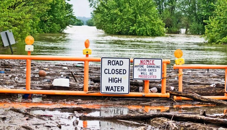 A road closed due to major flooding.