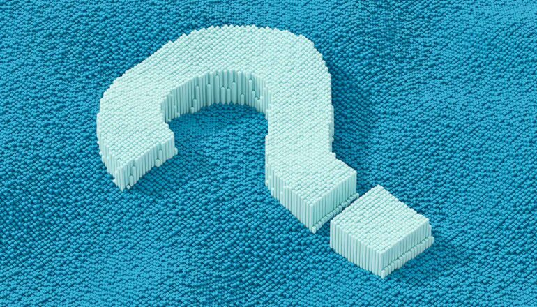 A question mark made out of small square pixels.