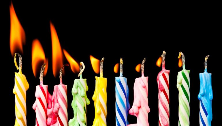 Birthday candles in a row melt as they go out.