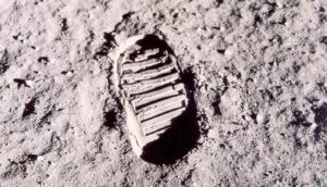 A footprint on the surface of the moon.